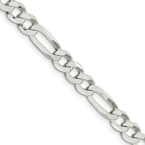 Men's 7mm Sterling Silver Solid Flat Figaro Chain Necklace, 22 Inch - Picture 1 of 8